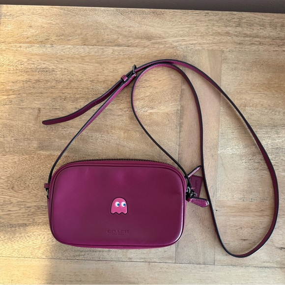 Limited Edition COACH F55743 PAC MAN ZIP CROSSBODY BAG Purple PINK Fuchsia - Picture 1 of 4